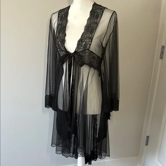 Elegant Black Lace Sheer Robe - Picture 1 of 7